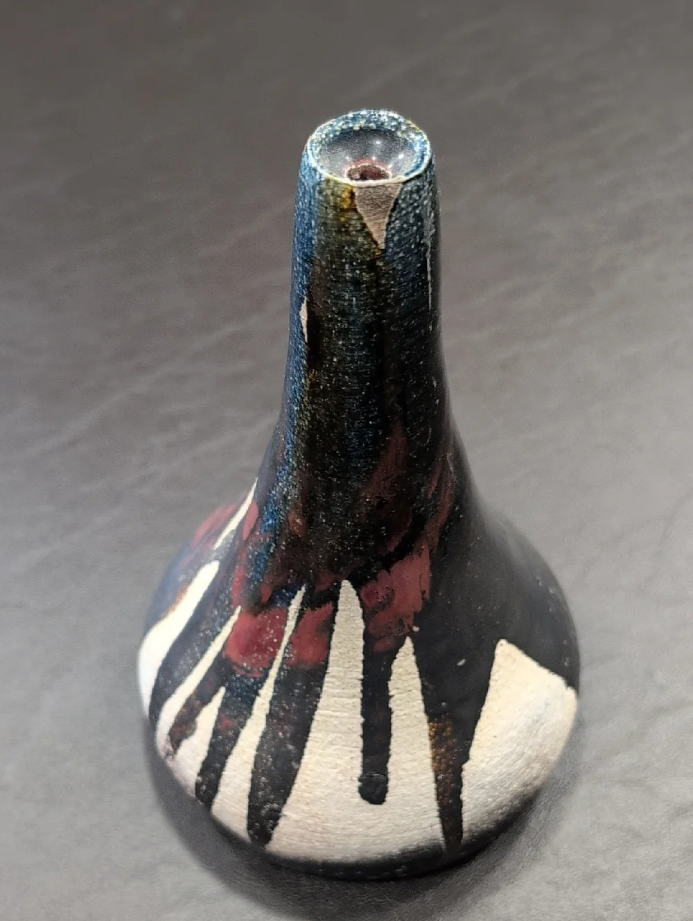Vintage Signed Studio PotteryTeardrop Textured Abstract Raku Vase.